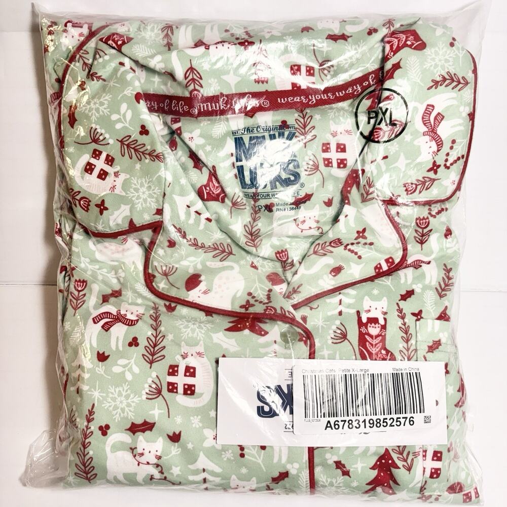 Muk Luks Christmas Cats Pajamas PXL Womens Dream Cloud PJ Set Warm Fall NEW